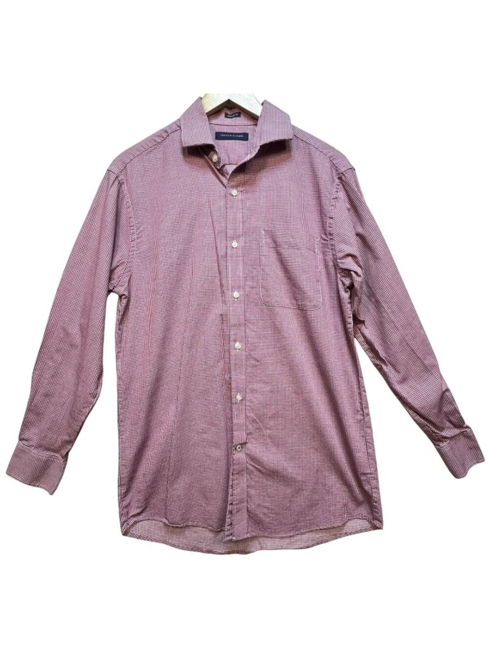 Tommy Hilfiger Mens Regular Fit Button Up Shirt Long Sleeve Sz M Red White Check